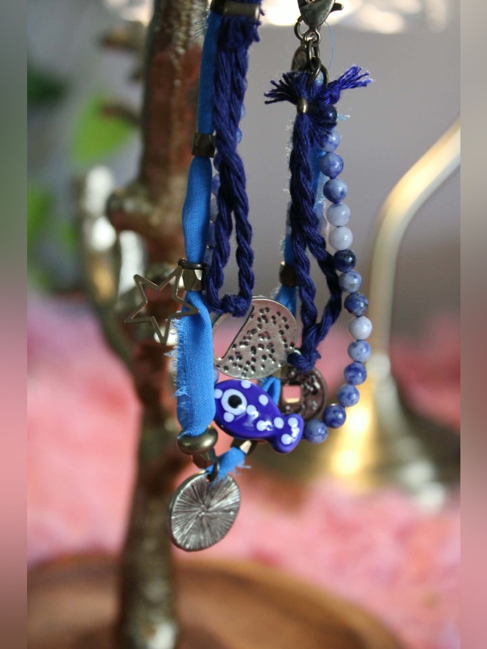 Free People Blue Boho Multi-Strand Beaded Fish Charm Bracelet MSRP $58